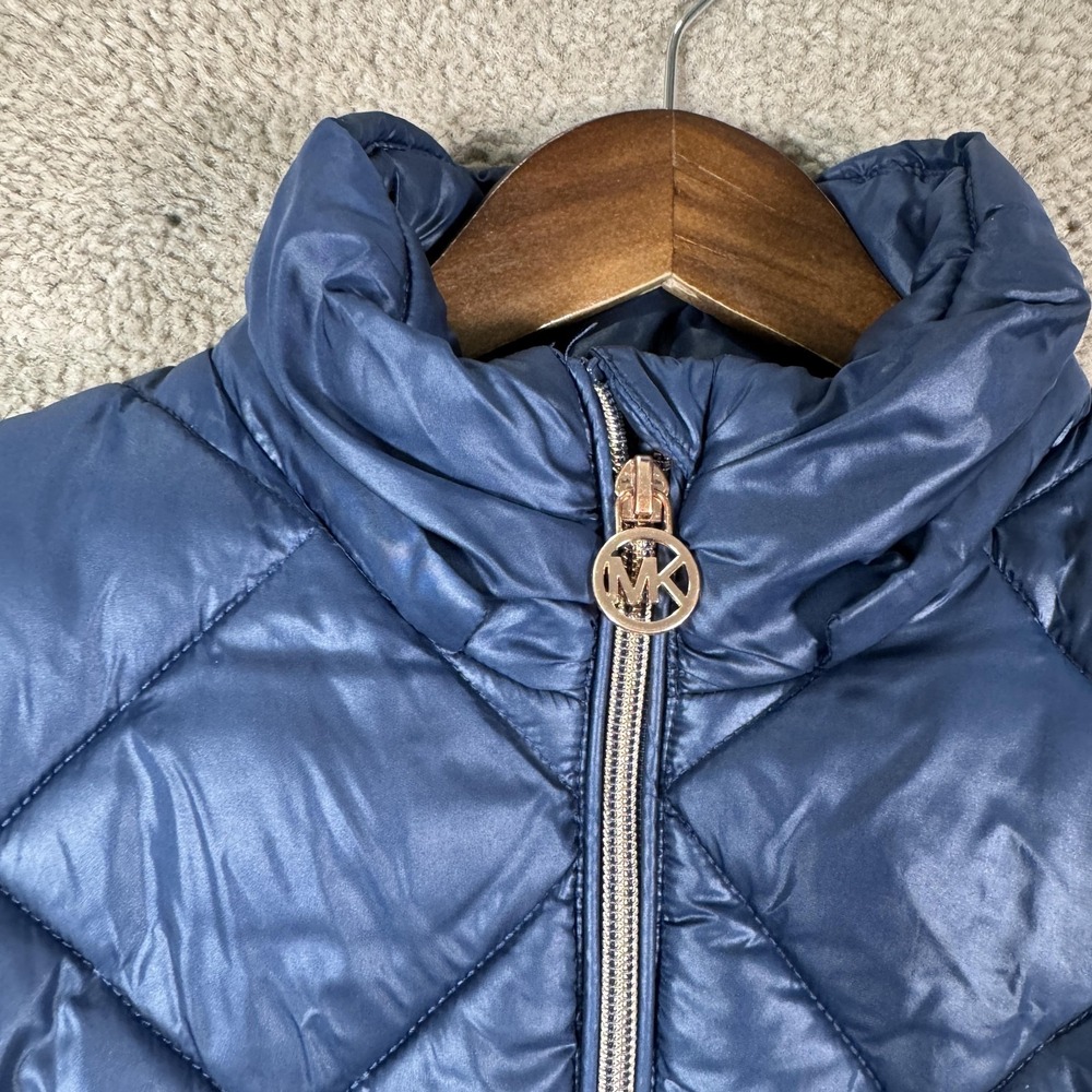 Michael Kors Jacket Girls 10/12‎ Blue Quilted Puffer Zip Front Logo Winter - Picture 3 of 11